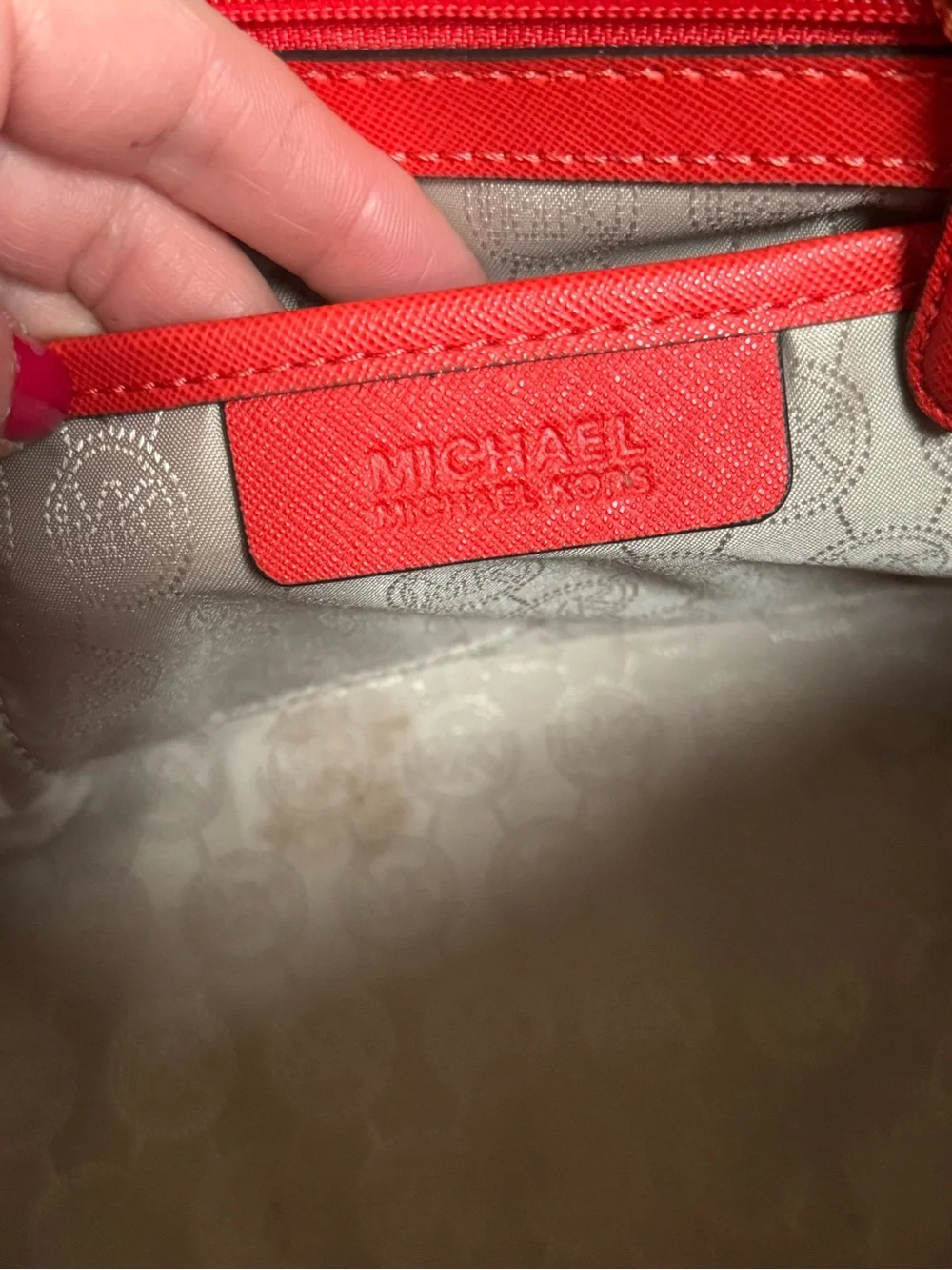 Michael Kors Red Saffiano Leather Satchel Bag with Strap